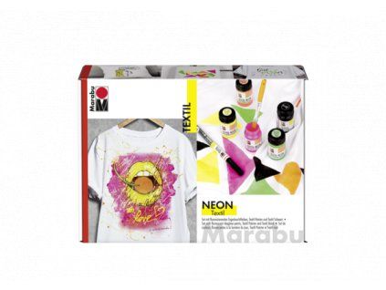 Marabu Textil Neon sada 5 neonových barev na světlý textil, každá po 15 ml, včetně Textil Painteru
