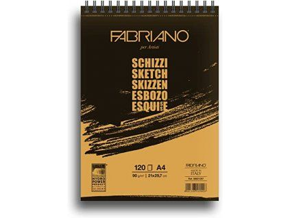 Skicák Fabriano Schizzi A4, 90g, 120 listů na spirále, jemné zrno, slonovinový odstín